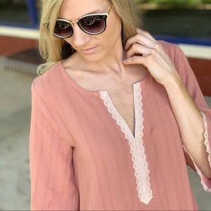Infinity Raine Tops - ✨Restocked✨Light Marsala Lace trim Cotton tunic Infinity Raine Tops - ✨Restocked✨Light Marsala Lace trim Cotton tunic